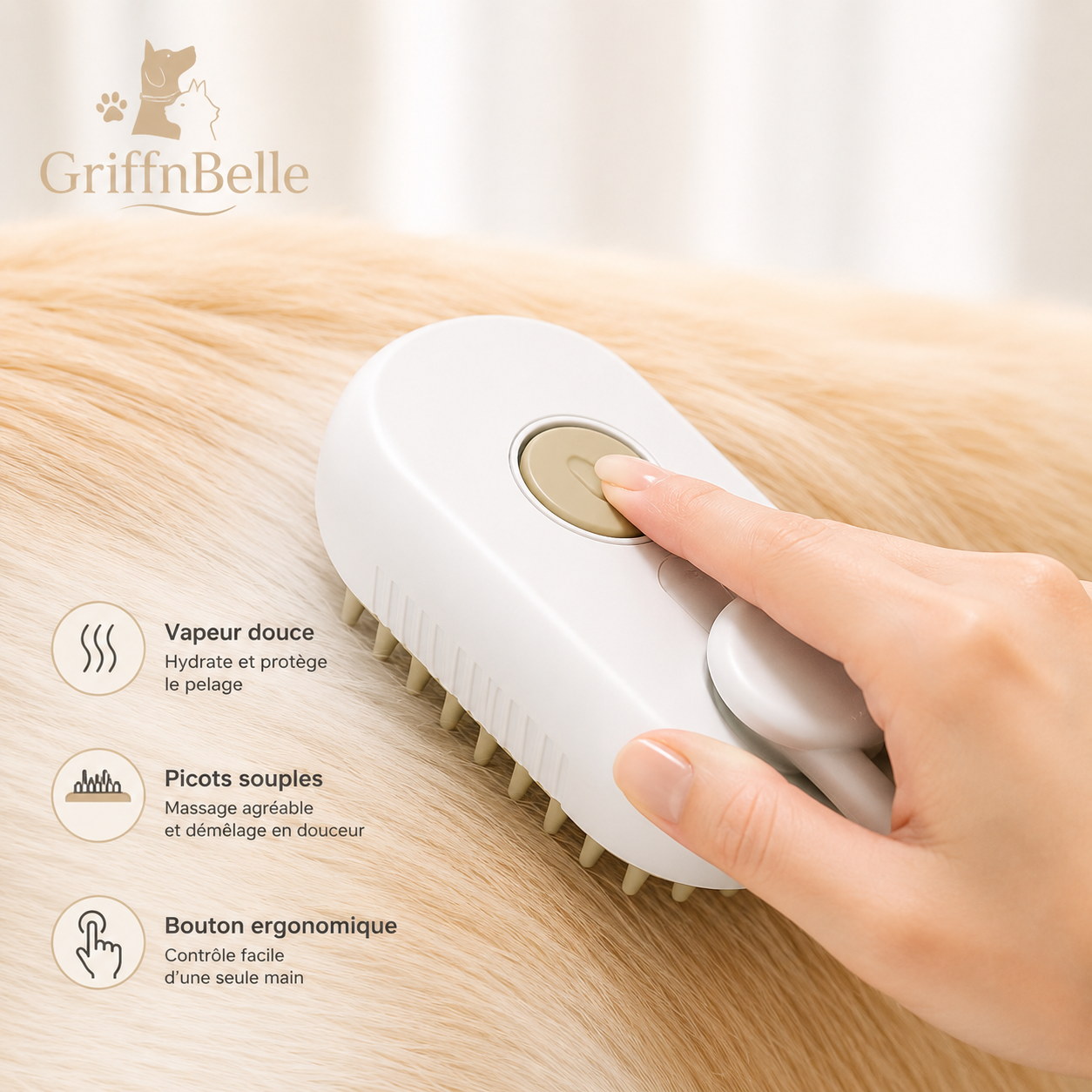 Brosse à Vapeur 3-en-1 pour Chat et Chien — GriffNBelle