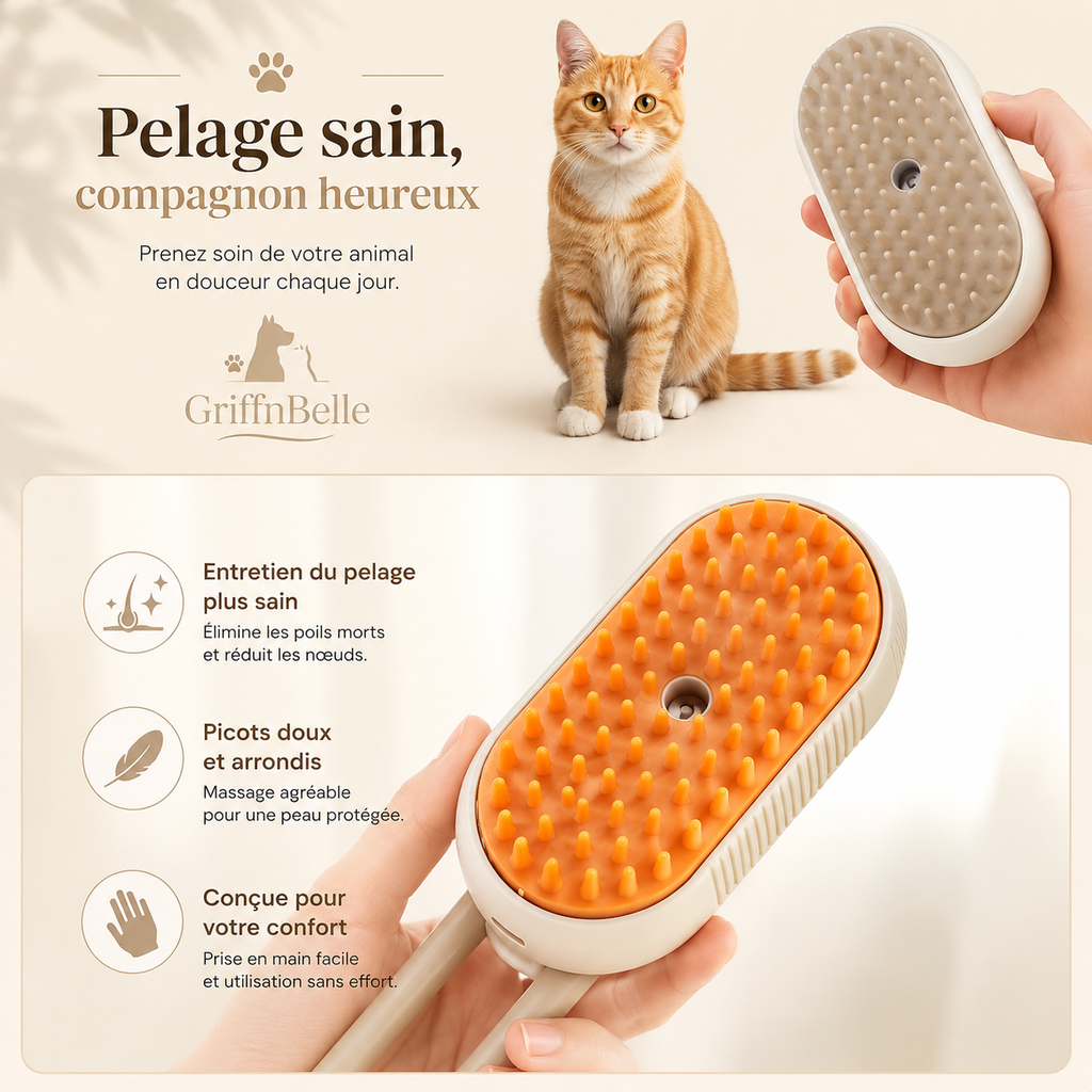 Brosse à Vapeur 3-en-1 pour Chat et Chien — GriffNBelle