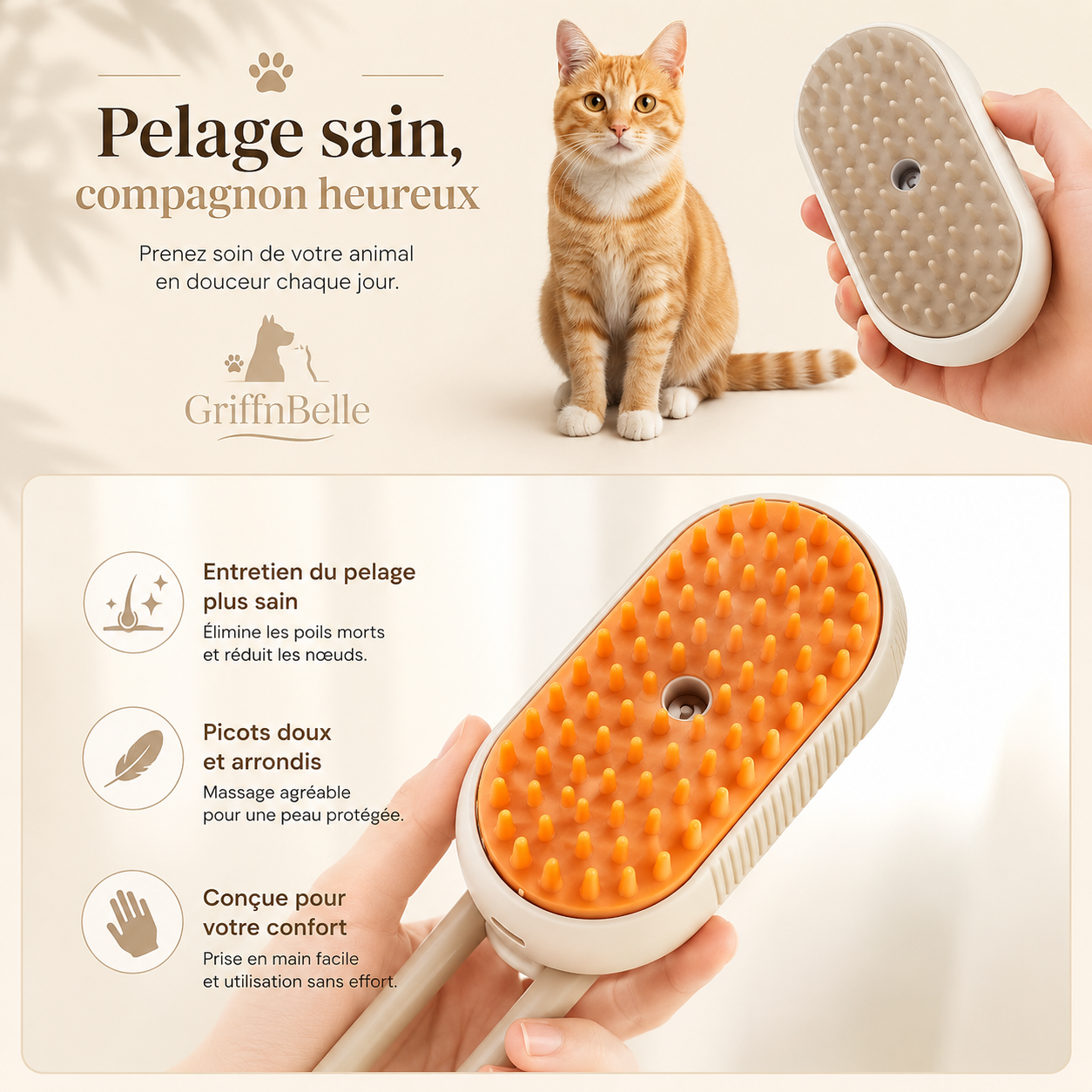 Brosse à Vapeur 3-en-1 pour Chat et Chien — GriffNBelle